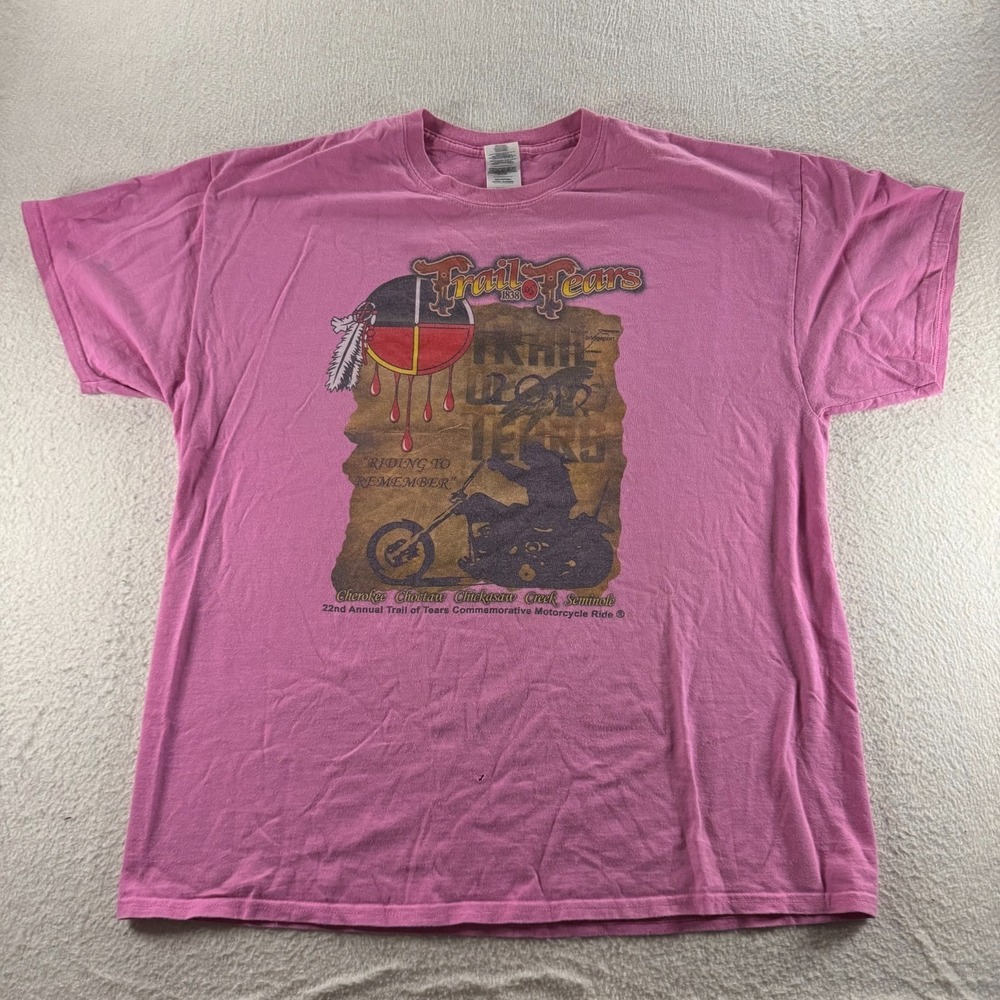 Gildan T-Shirt Mens XL Pink Good Trail of Tears Motorcycle Ride Graphic Tee